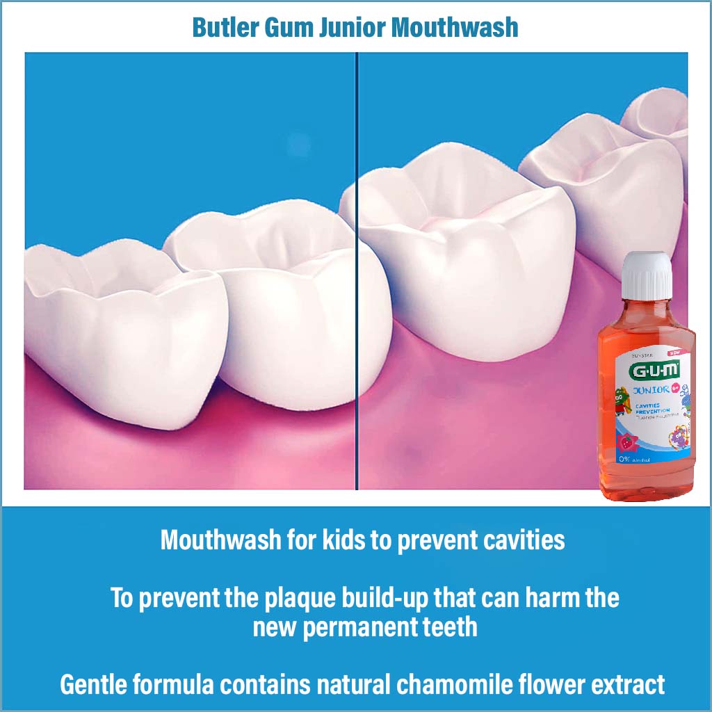 Sunstar Gum Junior 6+ Year Kid's Mouthwash With Fluoride To Prevent Cavities, Strawberry 300ml