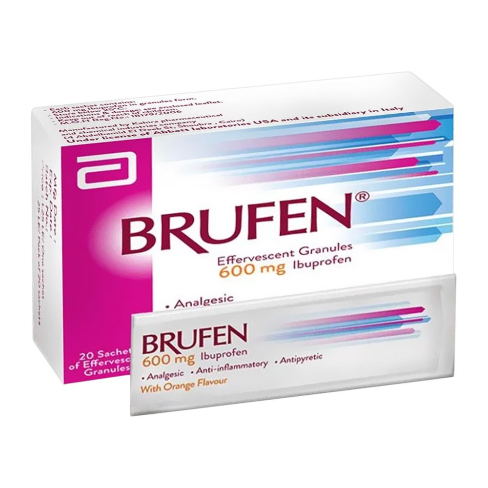 Brufen 600mg Effervescent Granules Orange Flavour For Fever & Pain Relief, Pack of 20 Sachets