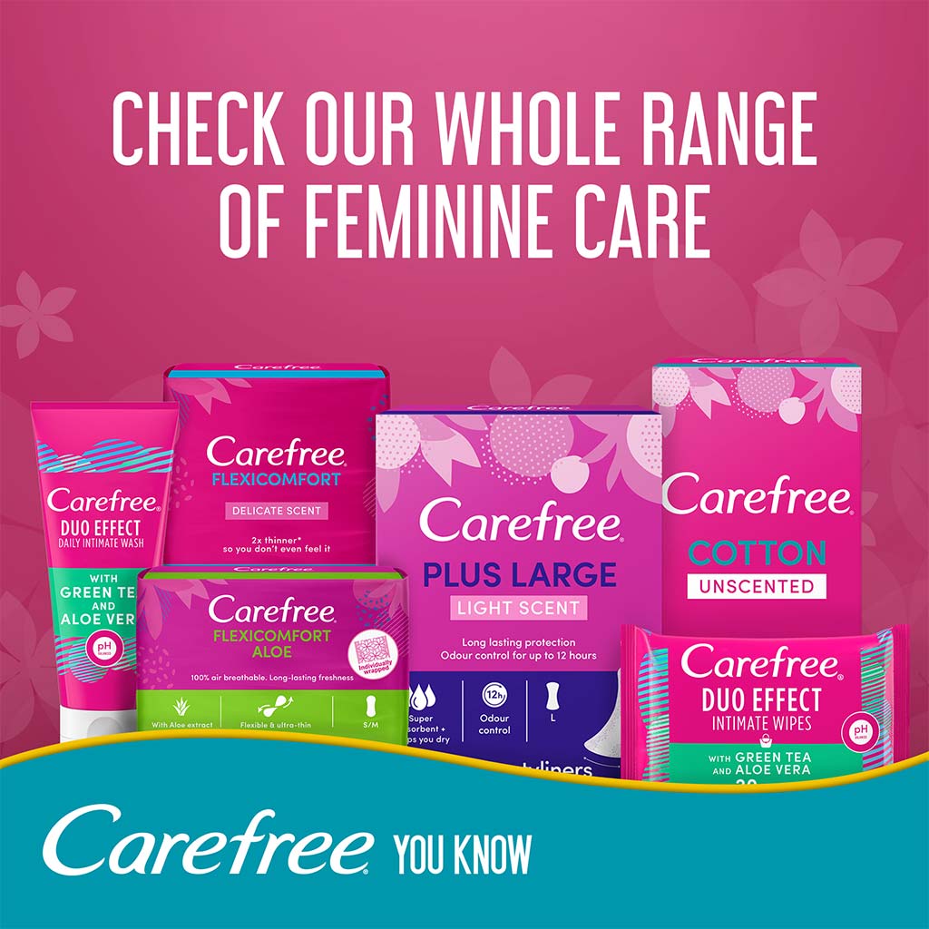 Carefree Breathable Cotton Unscented Panty Liners, Pack of 30