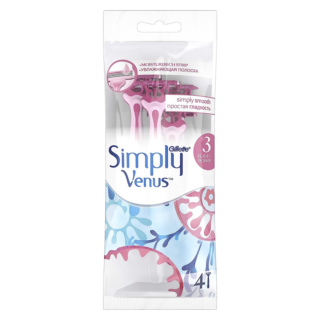 Gillette Simply Venus 3 Disposable Womens Razor, Pack of 4's