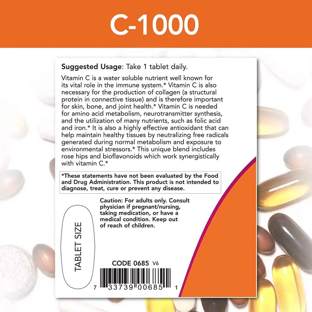 Now C-1000 Vitamin C Tablets For Antioxidant & Immune Support, Pack of 100's