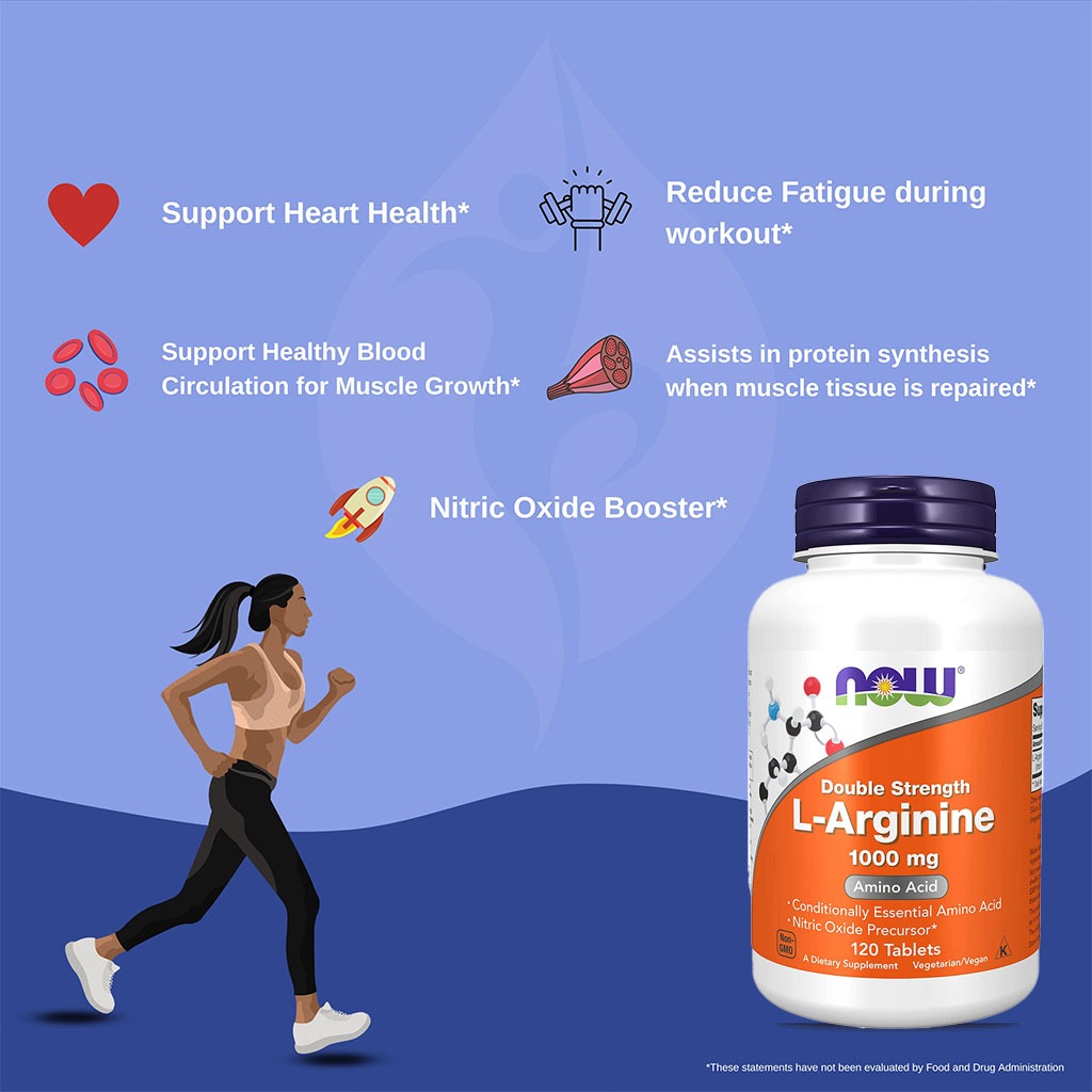Now Double Strength L- Arginine 1000mg Tablets For Vascular Support, Pack of 120's