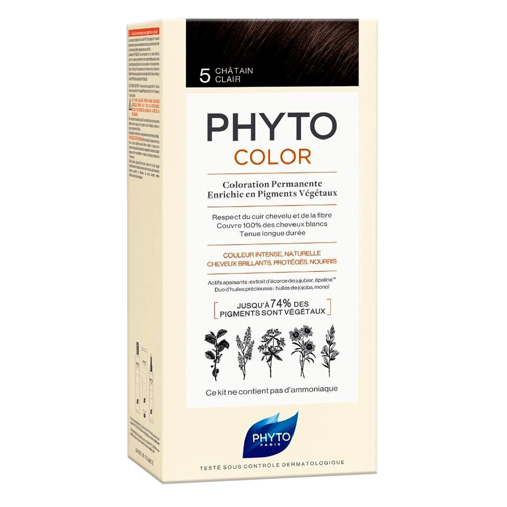 Phyto Phyto Color Permanent Hair Color Treatment Kit With Milk Developer & Colouring Cream, Shade 5 Light Brown