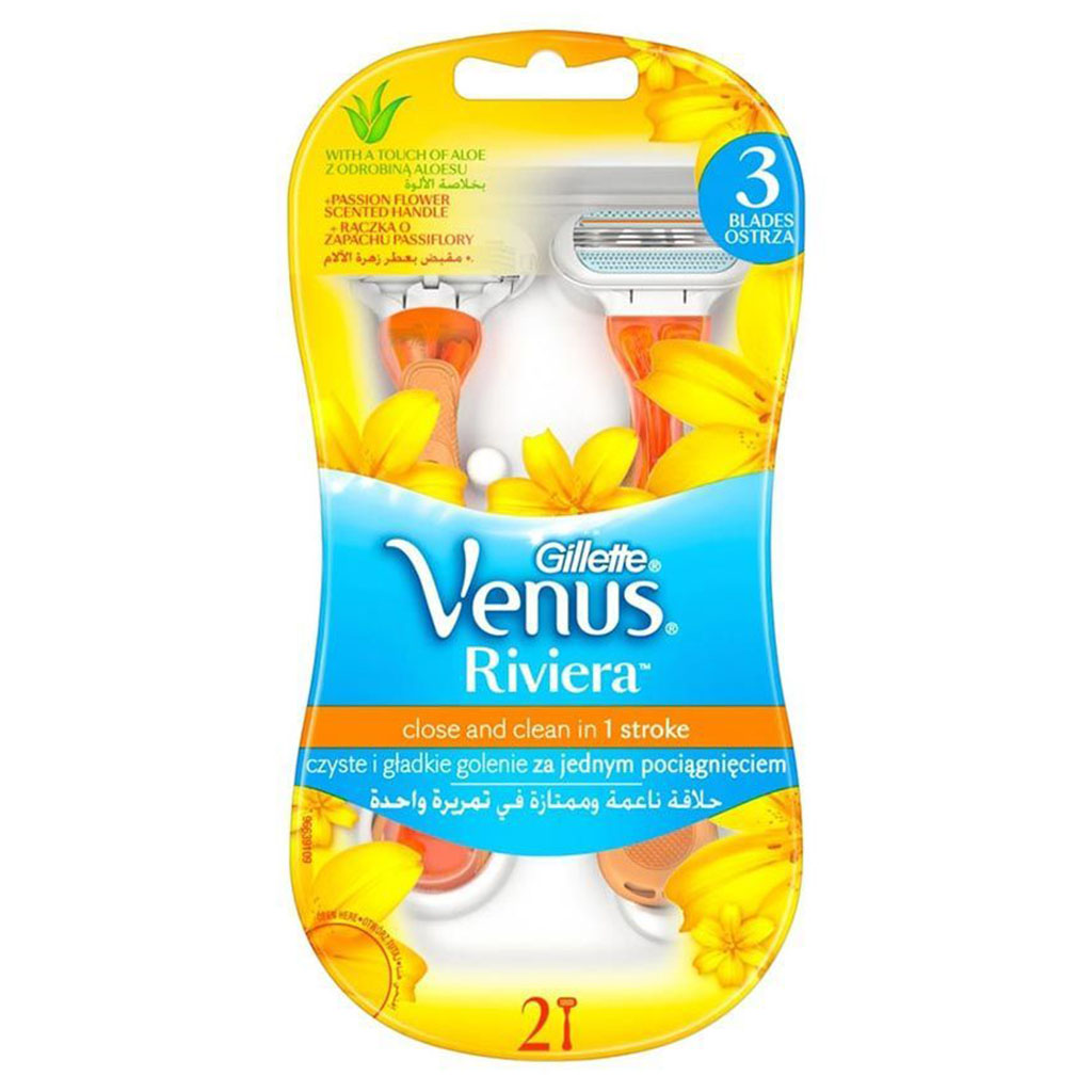 Gillette Venus Riviera Close & Clean In 1 Stroke Women's Disposable Razor, Pack of 2's