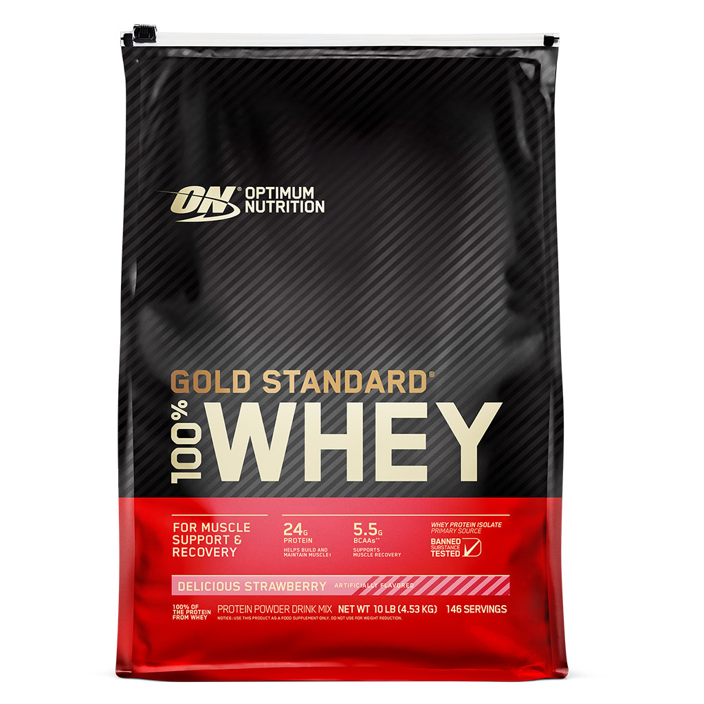 Optimum Nutrition Gold Standard 100% Whey Protein Powder Drink Mix Delicious Strawberry 10lb