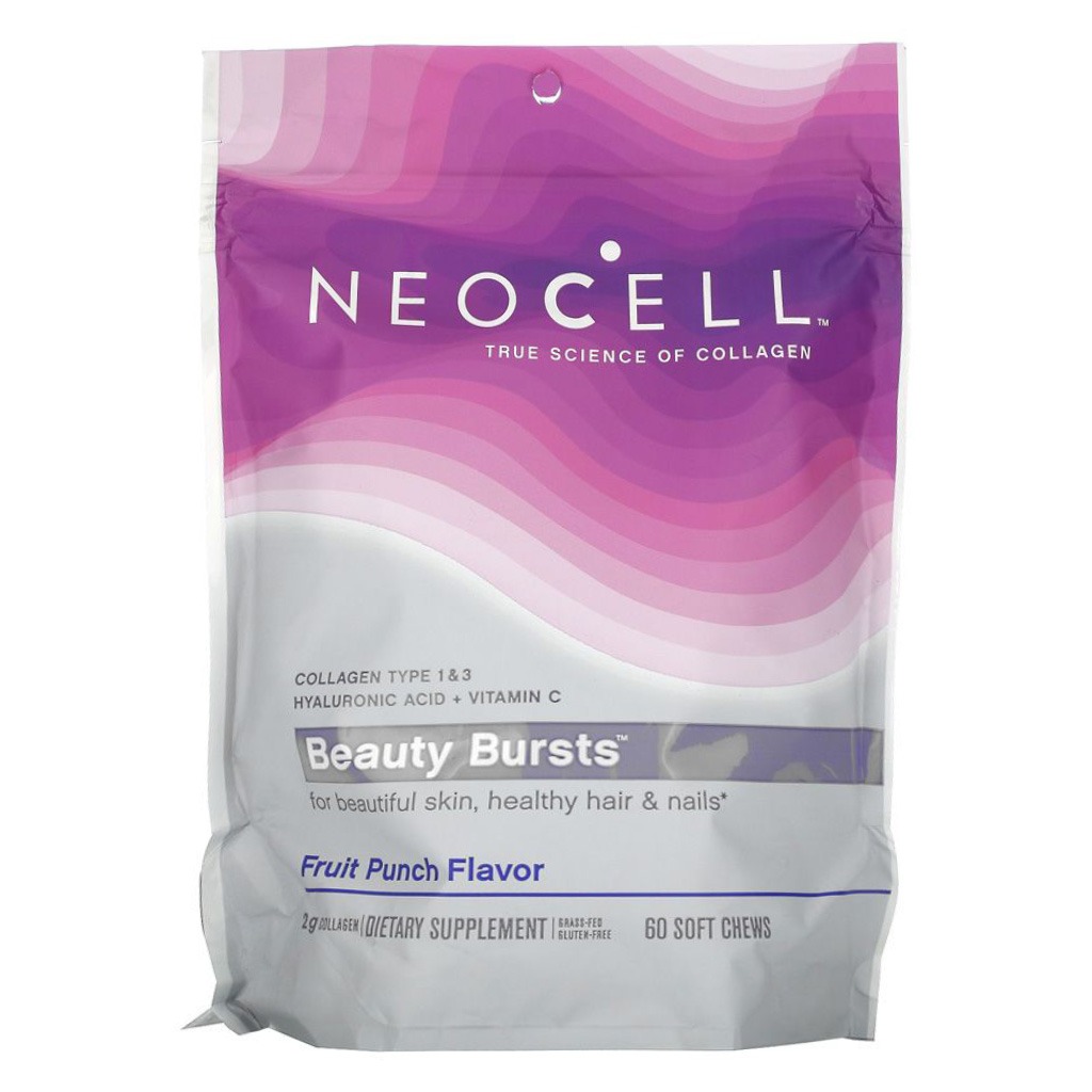 NeoCell Collagen Chews, Beauty Bursts For Skin, Hair And Nails, Fruit Punch Soft Chews, Pack of 60's