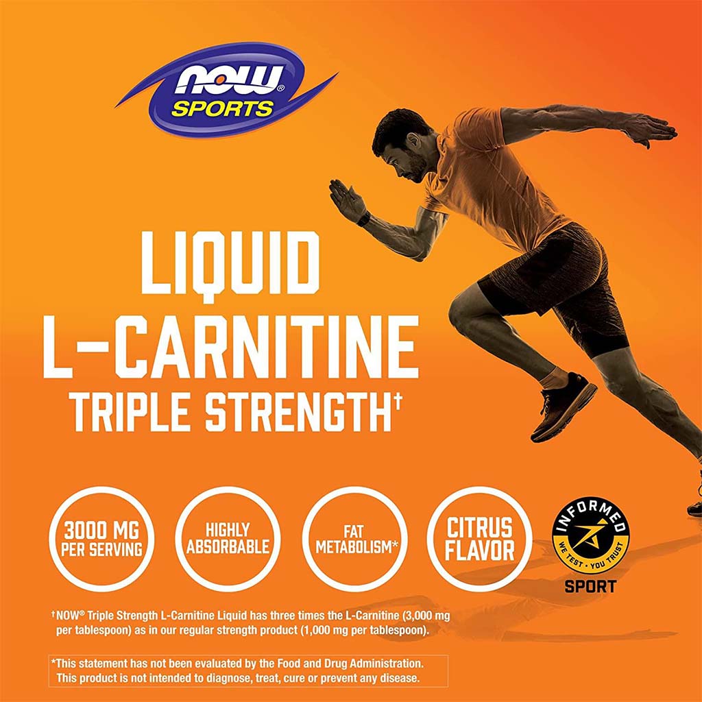 Now Sports Triple Strength 3000mg L-Carnitine Liquid For Energy & Fitness Support 473ml