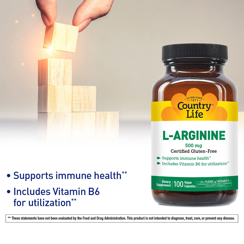 Country Life L-Arginine 500 mg Vegan Capsule For Immune Support 100's