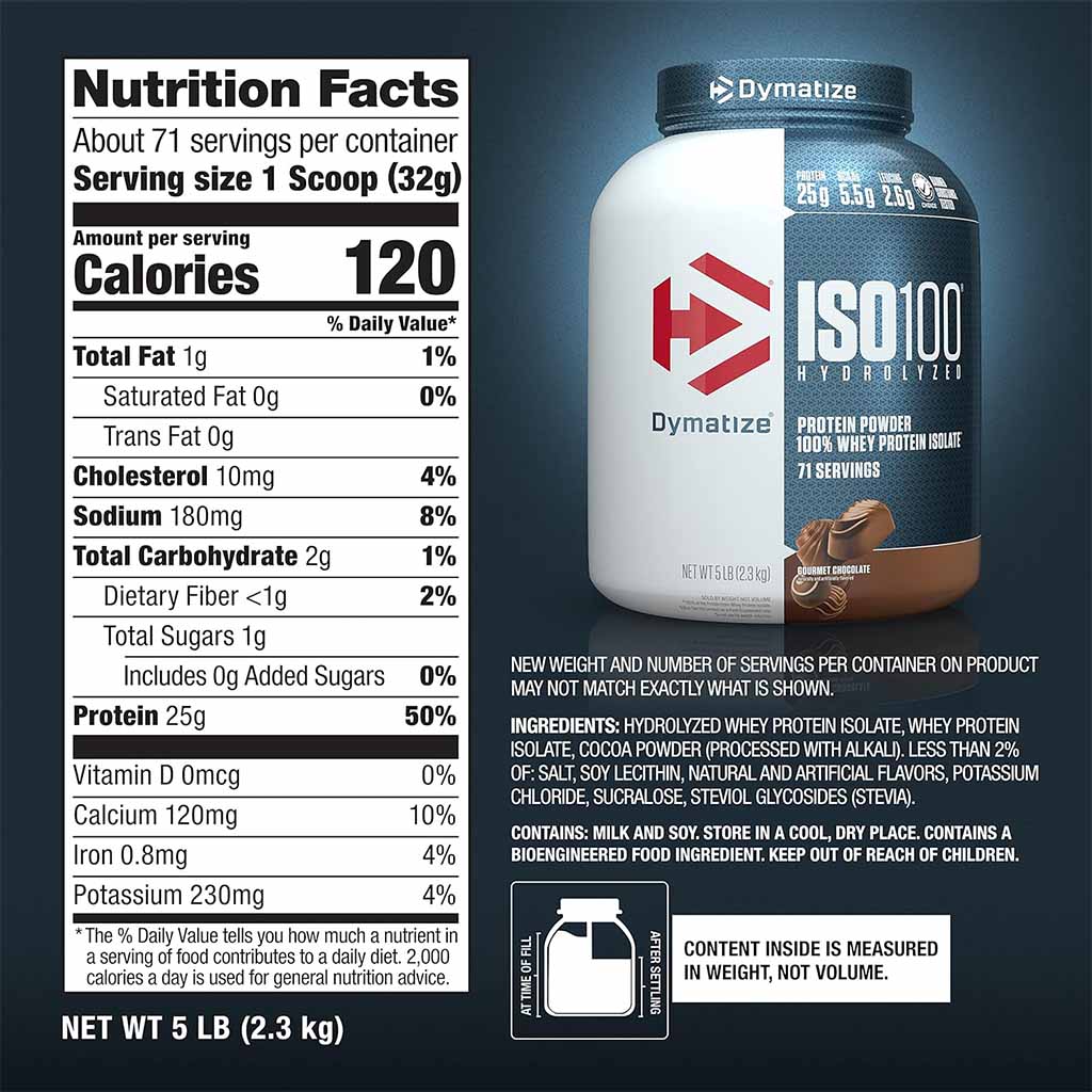Dymatize ISO 100 Fast Absorbing Protein Powder, 100% Whey Protein Isolate, Gourmet Chocolate, 2.3kg