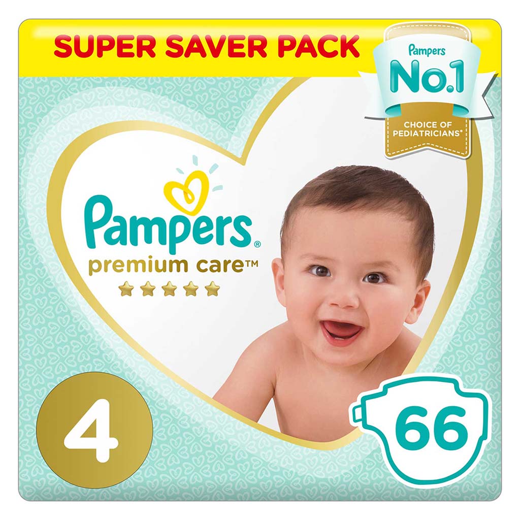 Pampers Premium Care Softest Best Skin Protection Diapers, Size 4, For 9-14 Kg Baby, Super Saver Pack of 66's
