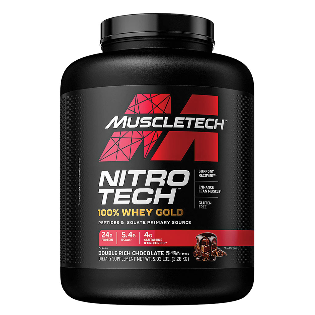 MuscleTech Nitro Tech 100% Whey Gold Protein Peptides & Isolate Double Rich Chocolate 5 Lbs