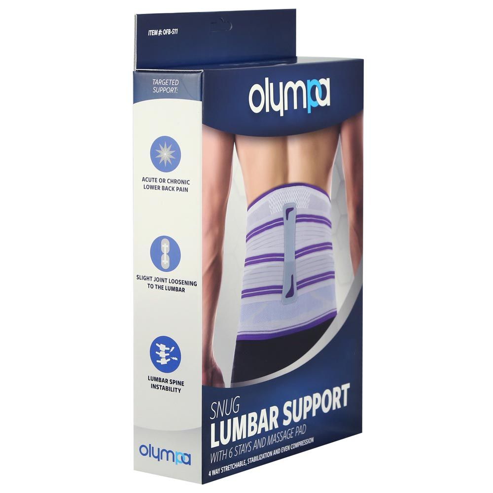 Olympa Snug Lumbar Support with 6 Stays and Massage Pad Cool Grey Medium