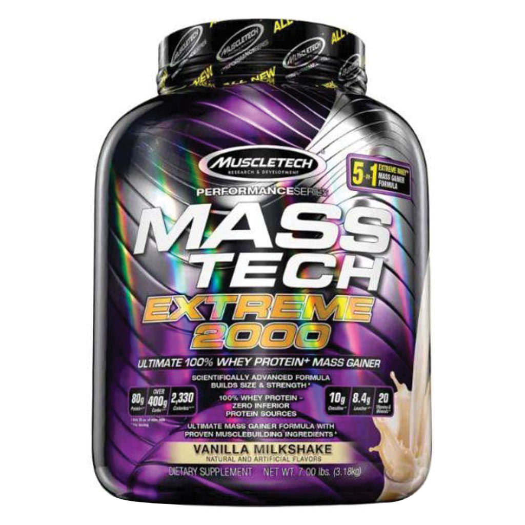 MuscleTech Mass Tech Extreme 2000 Whey Protein + Mass Gainer Vanilla Milkshake 7 Lbs