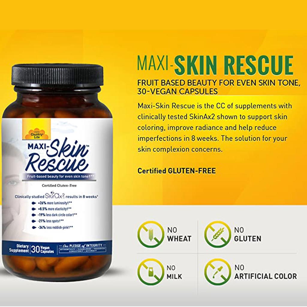 Country Life Maxi-Skin® Rescue Antioxidant Vegicapsules For Spots & Imperfections, Pack of 30's