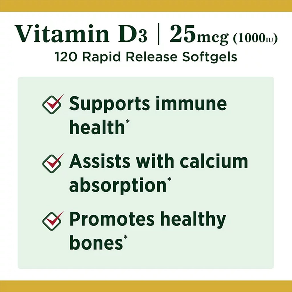 Nature's Bounty Vitamin D3 1000IU Softgels 120's