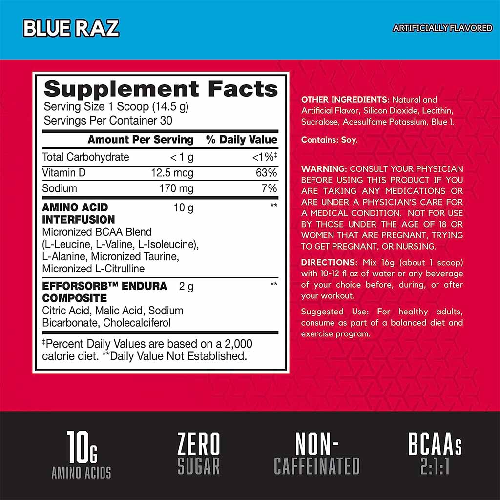 BSN AMINOx Powder With BCAAs For Endurance And Recovery, Blue Raz 435g