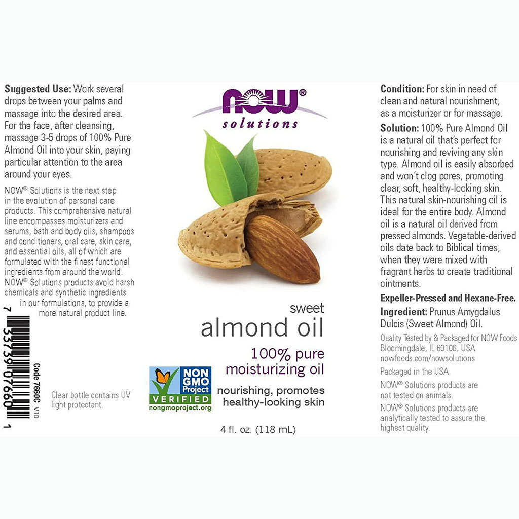 Now Solutions 100% Pure Sweet Almond Moisturizing Oil 118ml
