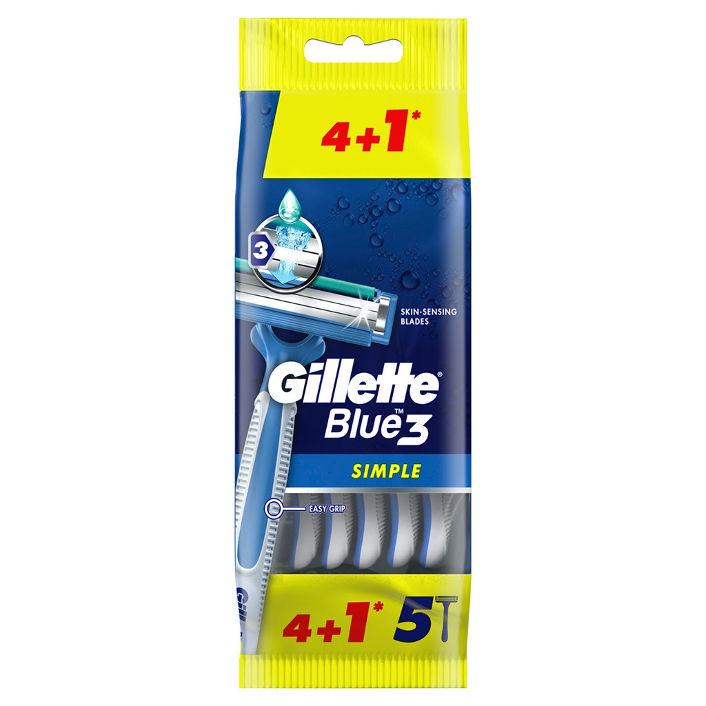 Gillette Blue Simple 3 Men's Disposable Razor, Pack of 5's