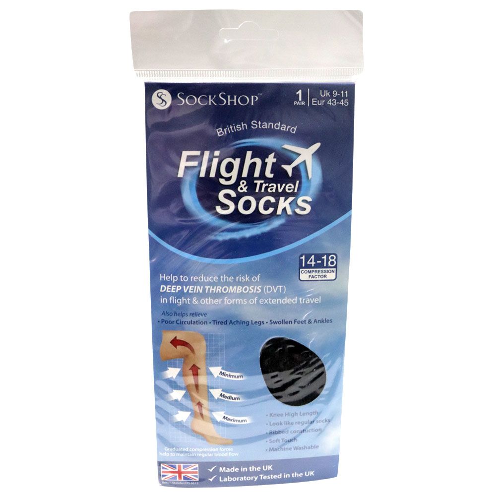 SockShop Flight & Travel Socks DVT Compression 14-18 UK 9-11, 1 Pair