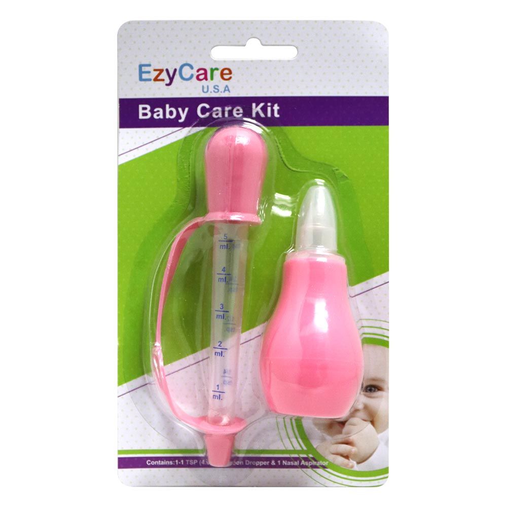 Ezycare Spoon Dropper & Nasal Aspirator Baby Care Kit Pink 1