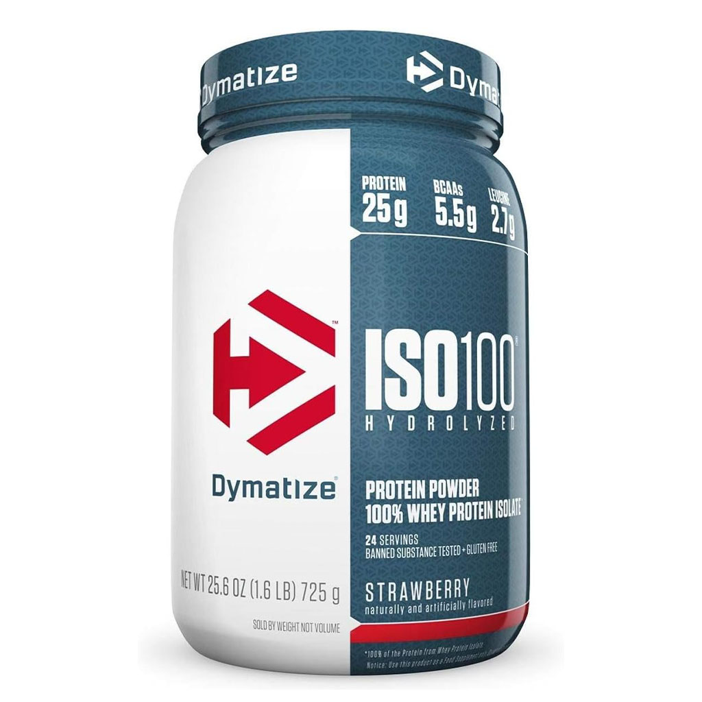 Dymatize ISO 100 Fast Absorbing Protein Powder, 100% Whey Protein Isolate, Strawberry, 725g