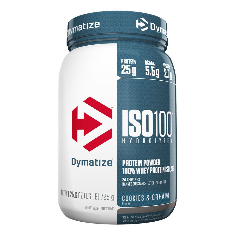 Dymatize ISO 100 Fast Absorbing Protein Powder, 100% Whey Protein Isolate, Gourmet Cookies & Cream, 725g
