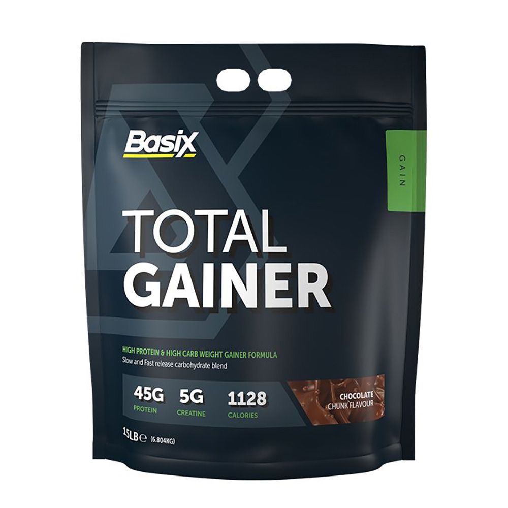 Basix Total Gainer Weight Gainer Formula Chocolate Chunk Flavour 15lb, Expiry Date: July 2024
