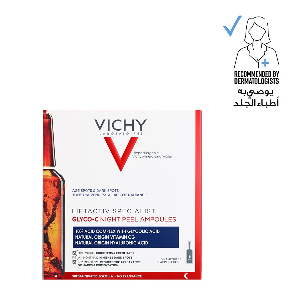Vichy Liftactiv Glyco-C Night Peel Ampoule 2ml For Hyperpigmentation With Glycolic acid & Vitamin C, Pack of 30's