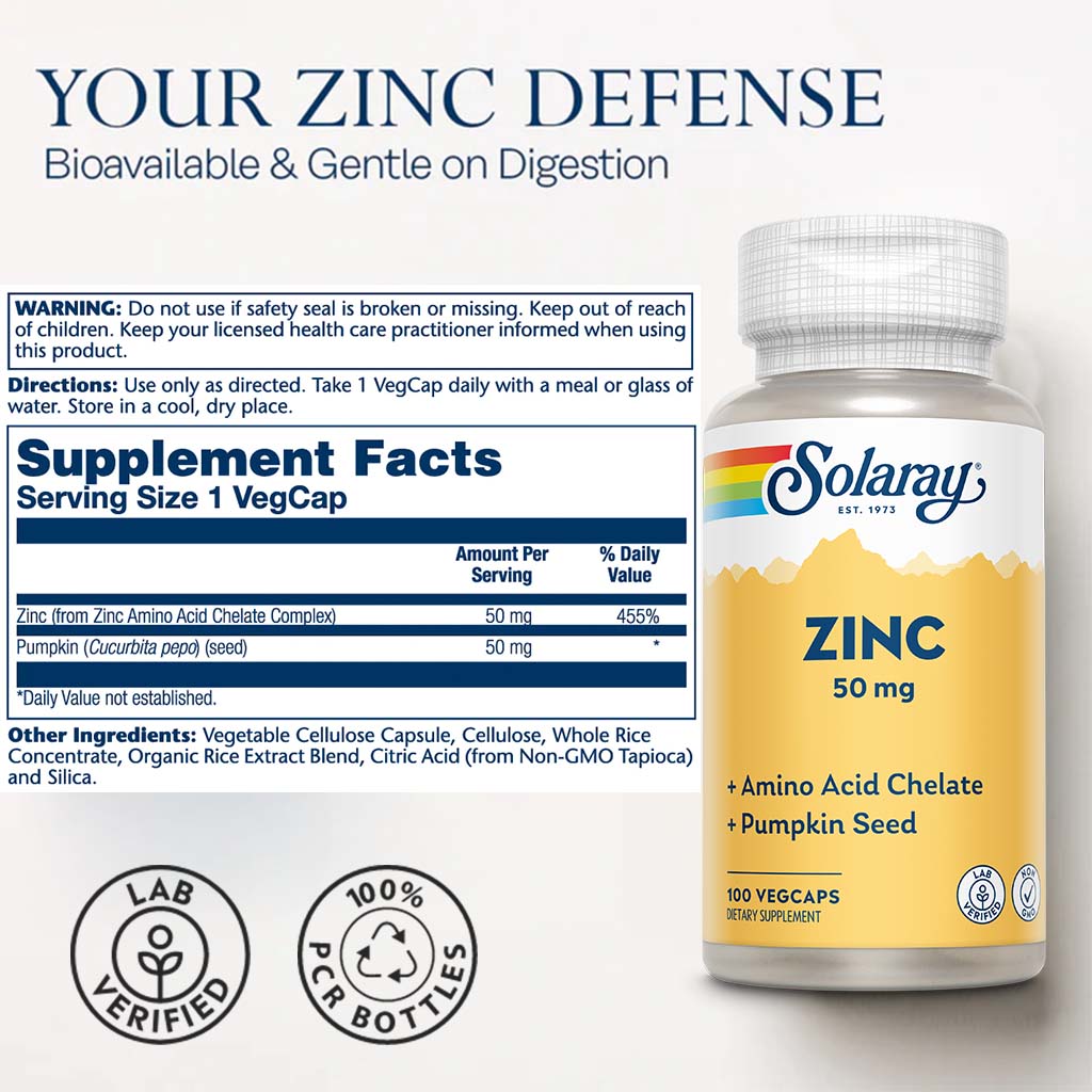 Solaray Zinc 50 mg Veg Capsules 100's
