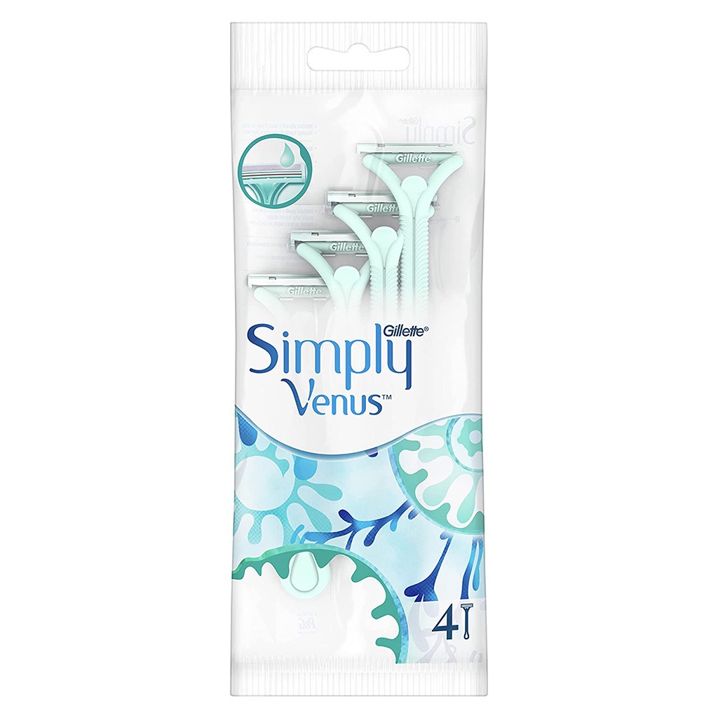 Gillette Simply Venus 2 Blade Women's Disposable Razor For Smooth & Close Shave, Pack of 4's