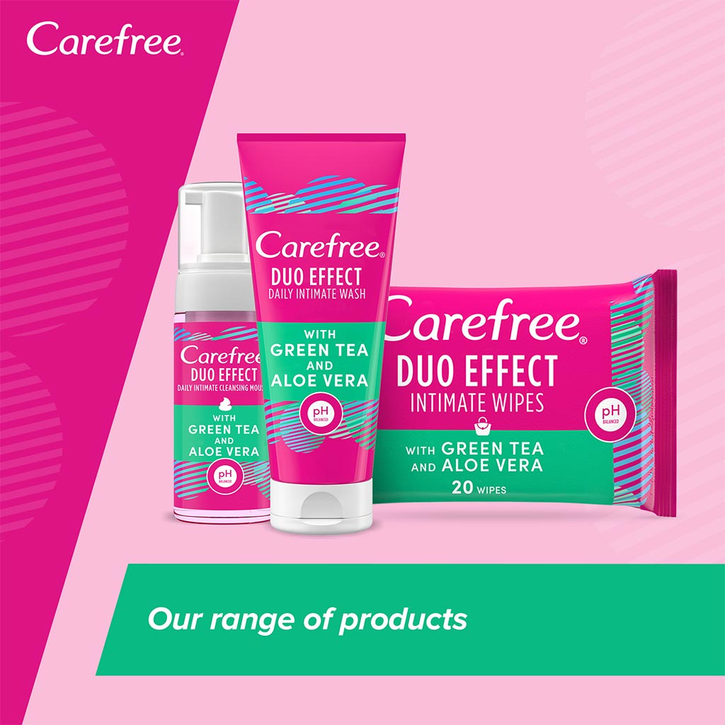 Carefree Duo Effect Intimate Wipes With Green Tea and Aloe Vera, Pack of 20's