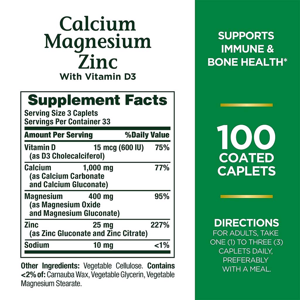 Nature's Bounty Calcium Magnesium Zinc with Vitamin D3 Caplets 100's