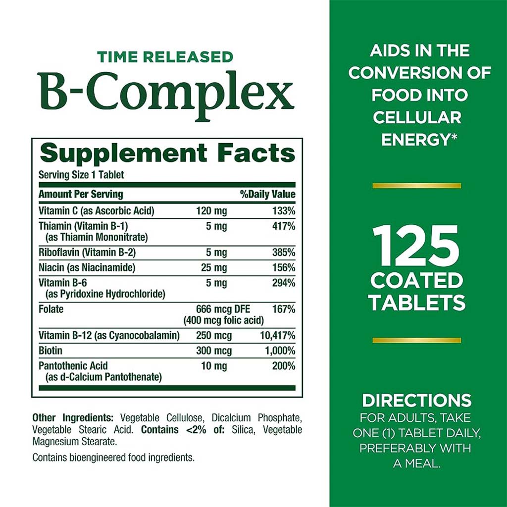 Nature's Bounty B-Complex with Folic Acid Plus Vitamin C Tablets 125's