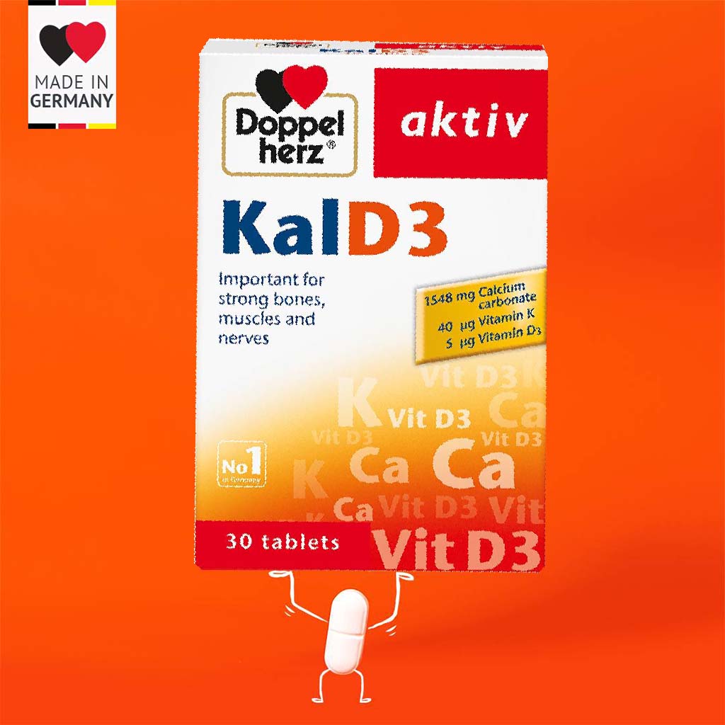 Doppelherz aktiv KalD3 Tablets With Calcium, Vitamin K & Vitamin D For Strong Bones, Muscles & Nerves, Pack of 30's