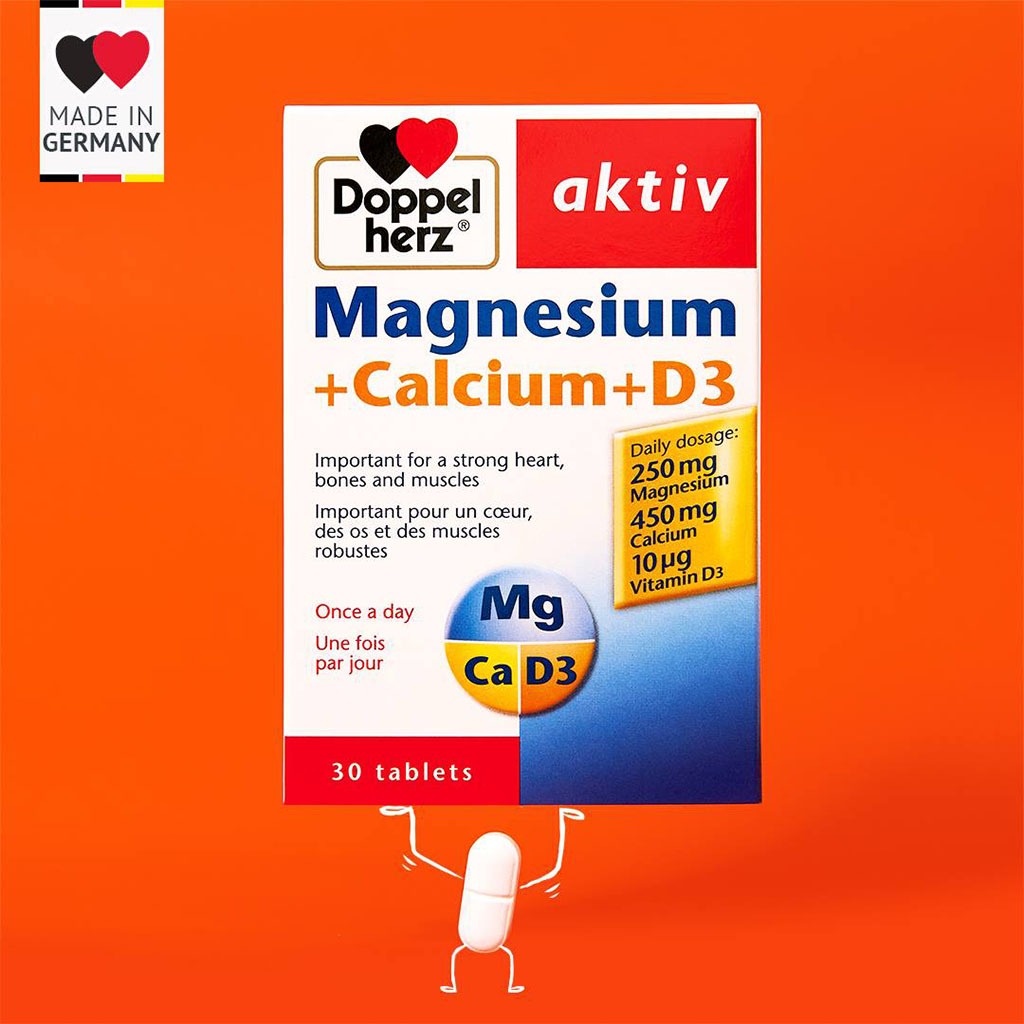 Doppelherz aktiv Magnesium + Calcium + Vitamin D3 Tablets For Muscle & Bone Support, Pack of 30's