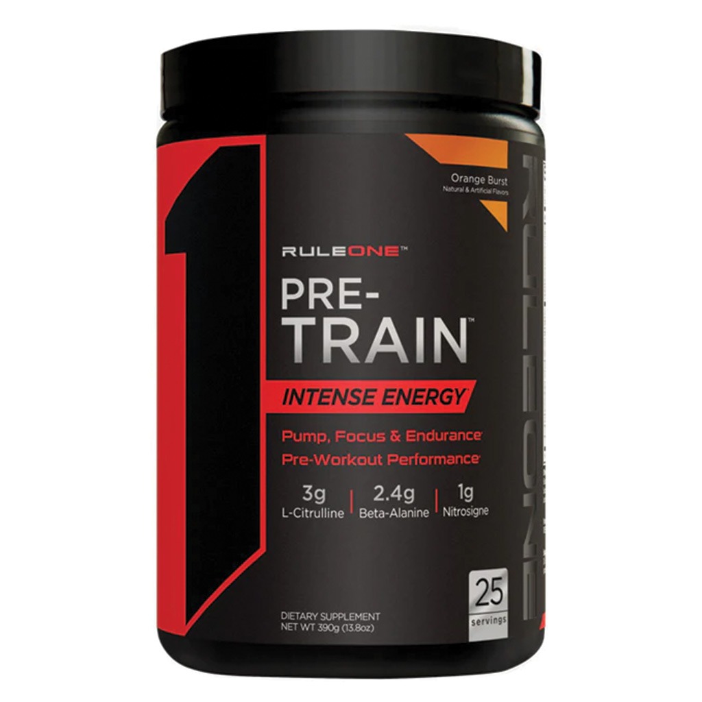 Rule 1 Pre-Train 2.0 Intense Energy Pre-workout Performance Formula Orange Burst 25 Servings