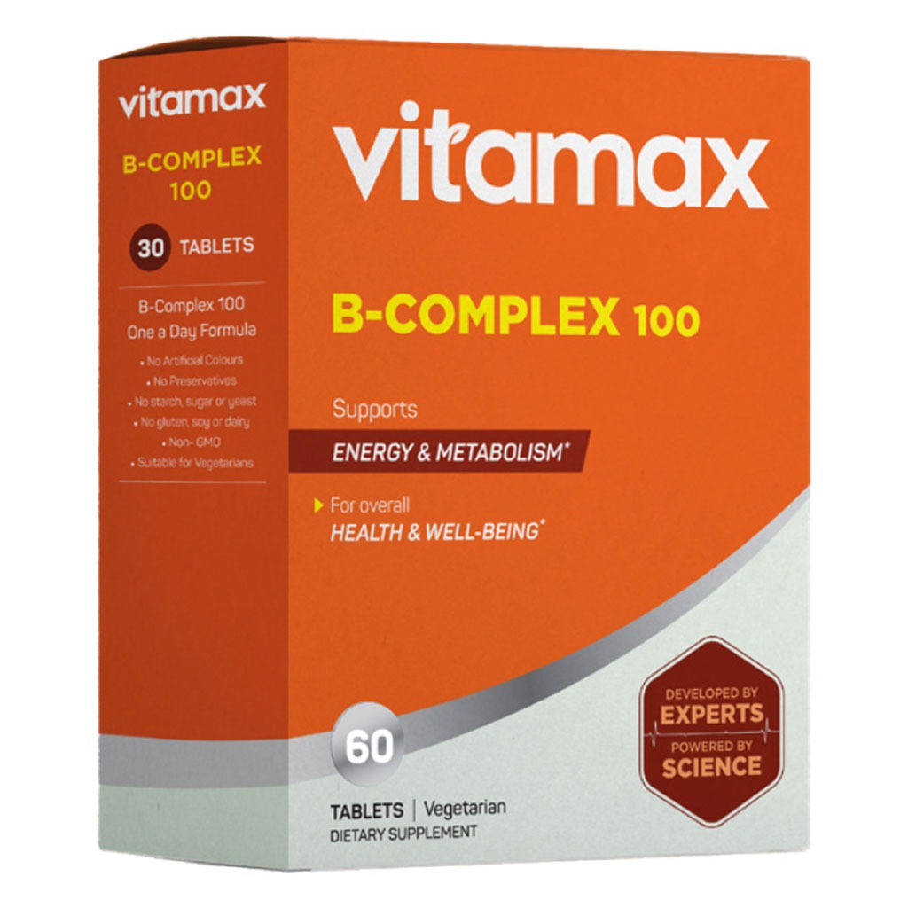 Vitamax B-Complex 100mg Vegetarian Tablets For Energy Support, Pack of 60's