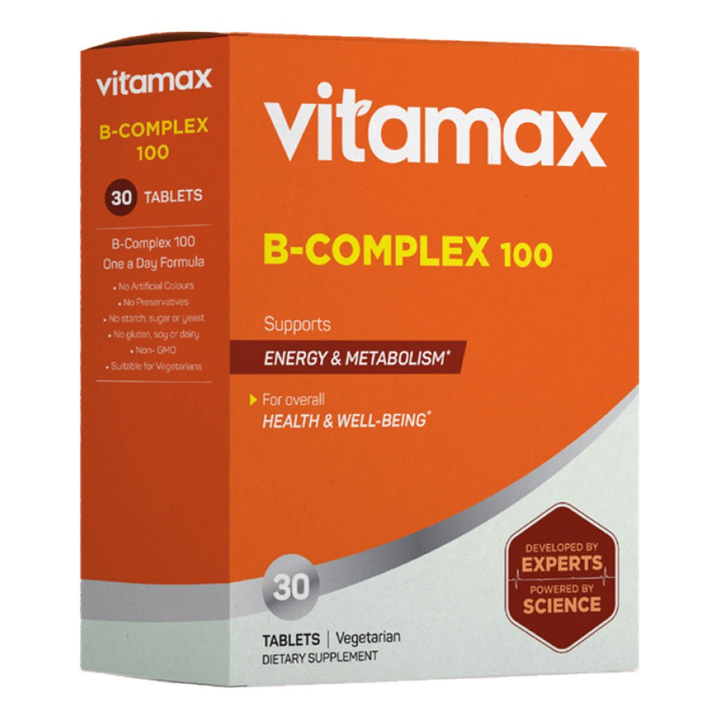 Vitamax B-Complex 100mg Vegetarian Tablets For Energy Support, Pack of 30's