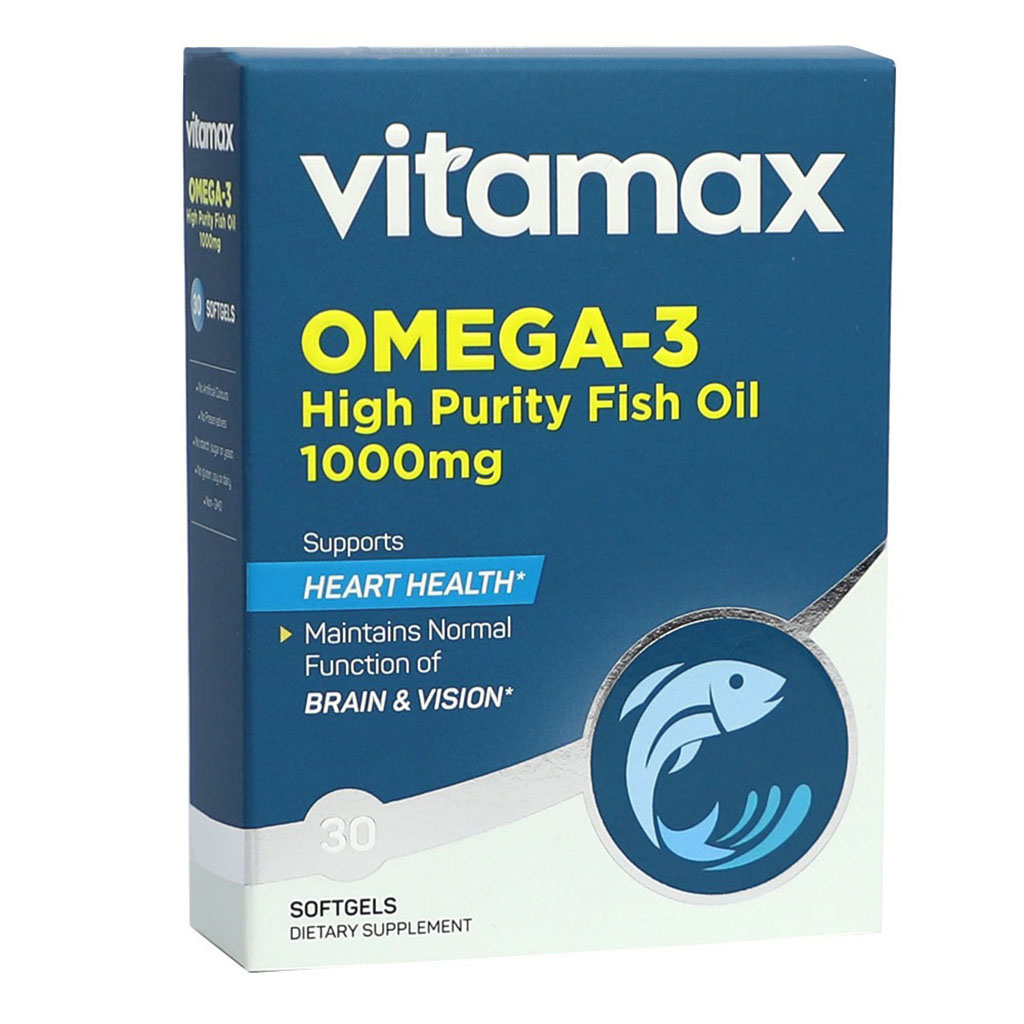 Vitamax Omega 3 1000 mg High Purity Fish Oil Softgels For Heart Health, Pack of 30's