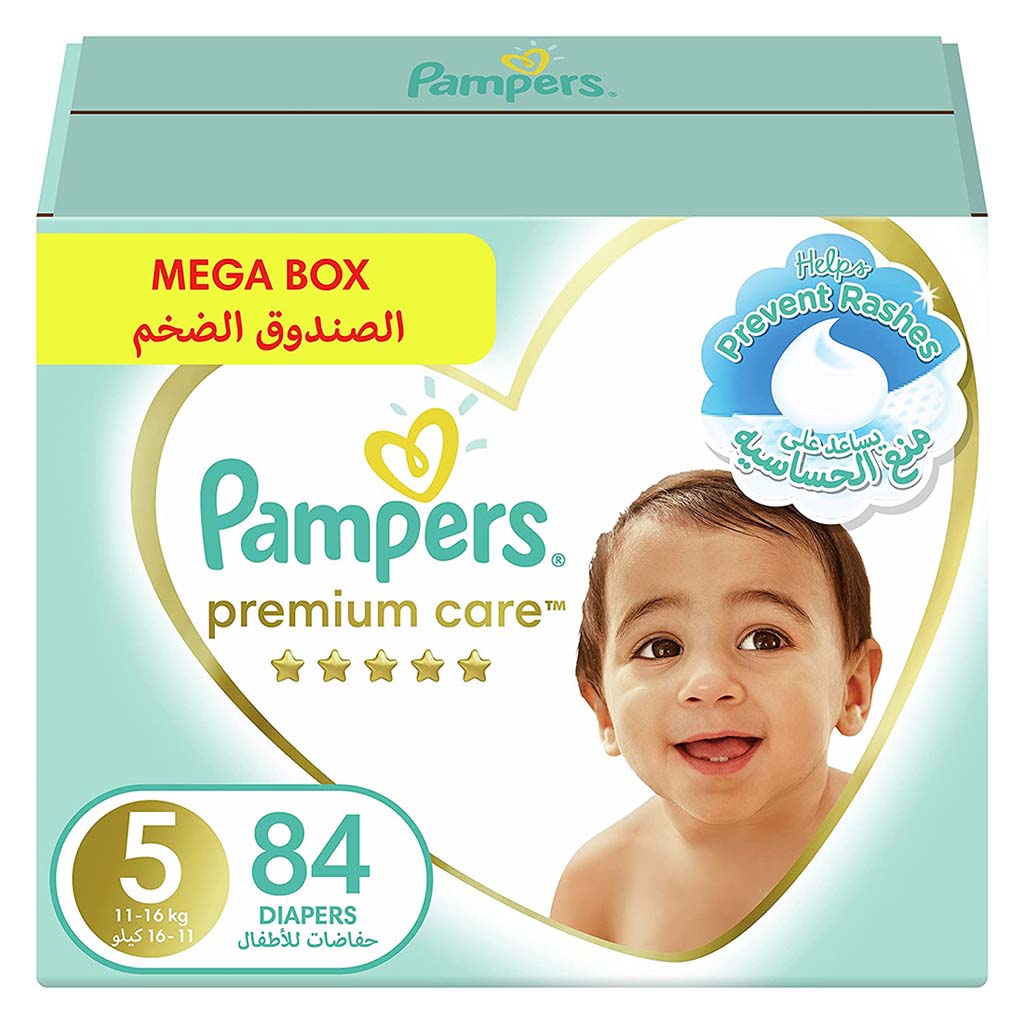 Pampers Premium Care Softest Best Skin Protection Diapers, Size 5, For 11-16 Kg Pack of 84's