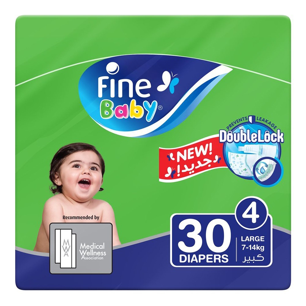 Fine Baby Double Lock Large Diapers Size 4, 7-14 Kg 30's