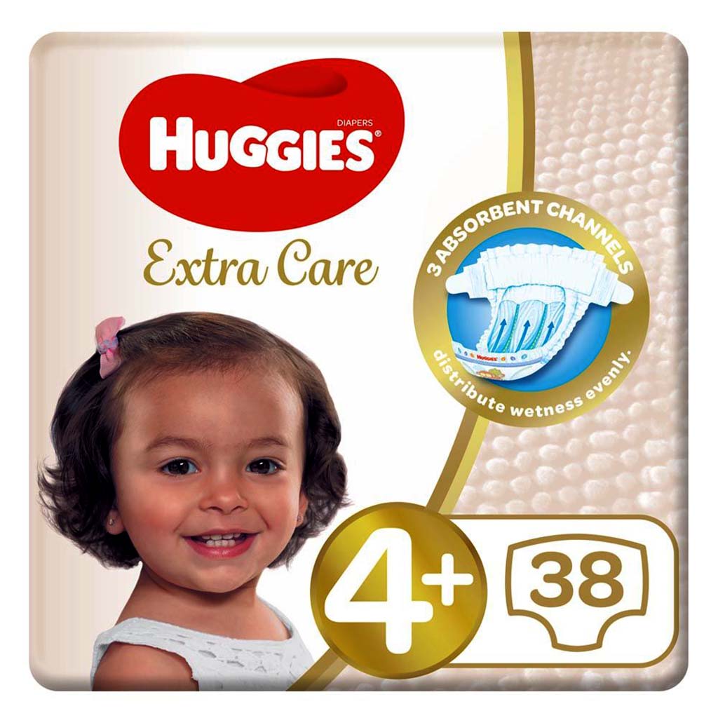 Huggies Extra Care Baby Diapers, Size 4+, For 10 -16 kg Baby, Value Pack of 38's