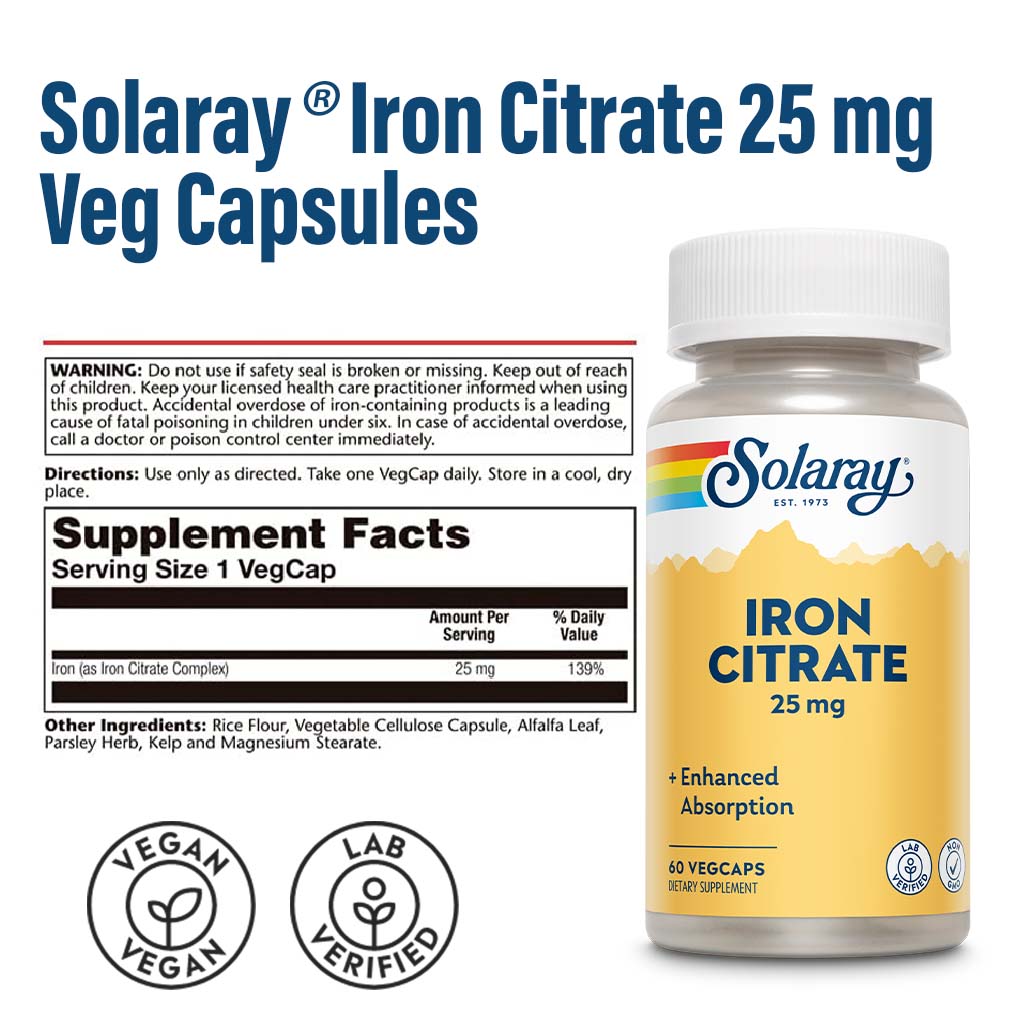 Solaray® Iron Citrate 25 mg Veg Capsules 60's