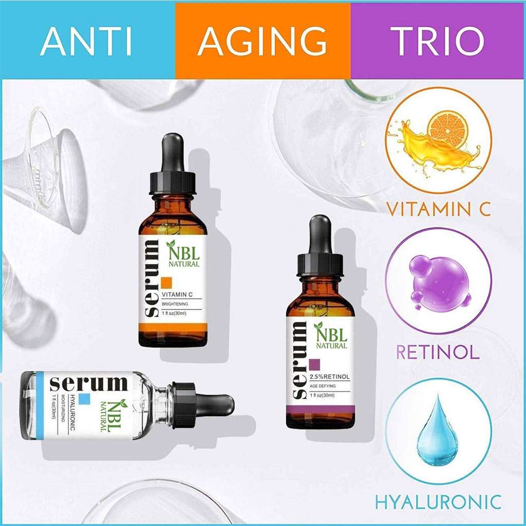 NBL Natural Hyaluronic Acid + Retinol + Vitamin C Anti-Aging Mositurizing Facial Serum Trio