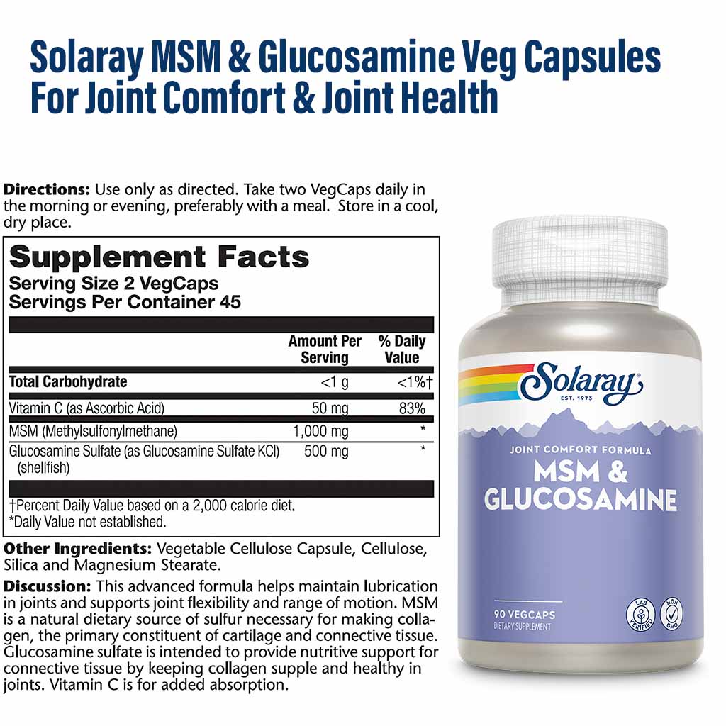 Solaray MSM & Glucosamine Veg Capsules For Joint Comfort & Joint Health 90's