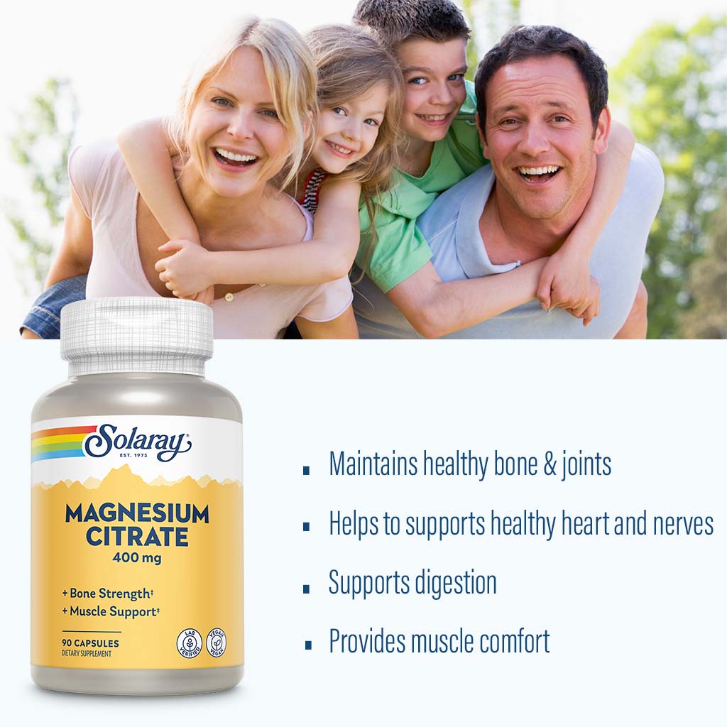 Solaray Magnesium Citrate 400 mg Capsules For Bone Strength & Muscle Support 90’s