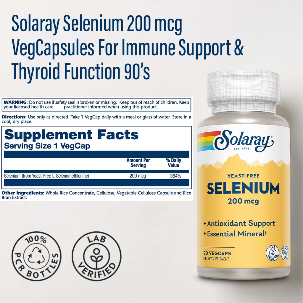 Solaray Selenium 200 mcg VegCapsules For Immune Support & Thyroid Function 90’s