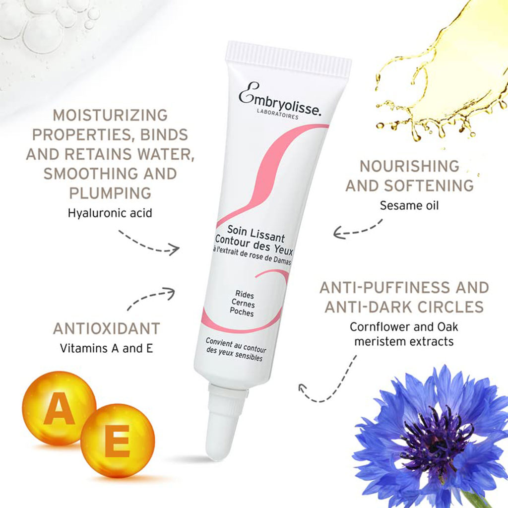 Embryolisse Smoothing Eye Contour Care Cream For Wrinkles, Dark Circles & Puffiness 15 mL