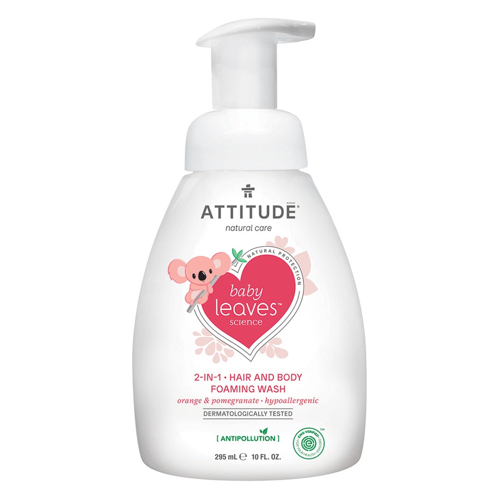 Attitude Natural Care Baby Leaves Science Antipollution 2-In-1 Hair And Body Foaming Wash Orange And Pomegranate 295ml
