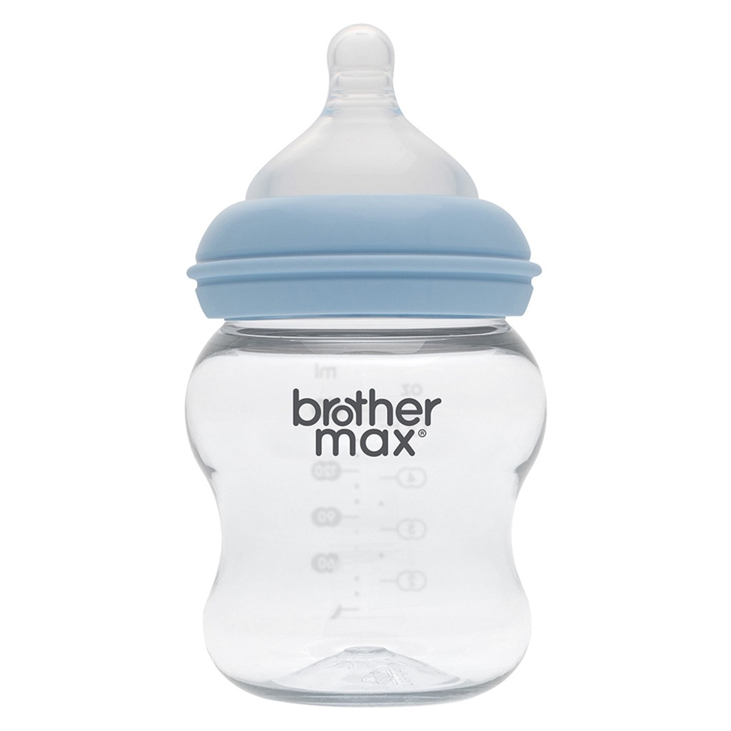 Brother Max Extra Wide Neck Anti Colic Feeding Glass Bottle 160 mL + S Teat Blue BM115B 